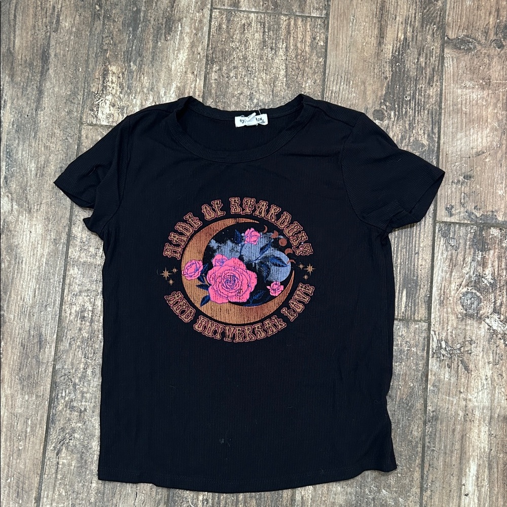 Eyeshadow Black Kids T-Shirt with Floral Graphic